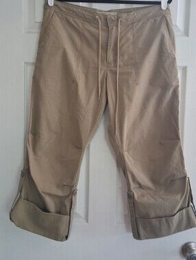 GAP Womens Khaki Pants With Cuff Roll Buttons Quick Dry Large